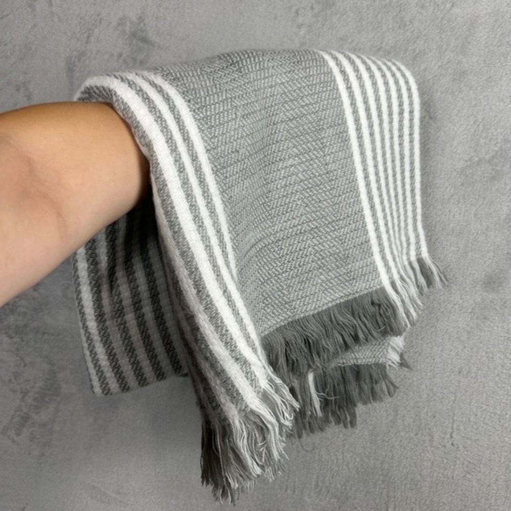 Dynamite Overside Scarf Grey Stripes Fall Cozy‎ Coastal Quiet Luxury Cottagecore